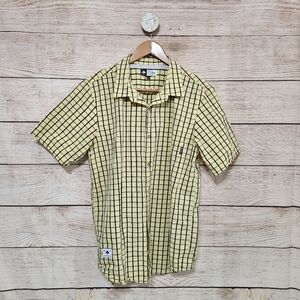 💘 LRG Plaid Mens Casual Short Sleeve Button Down Shirt Yellow XL